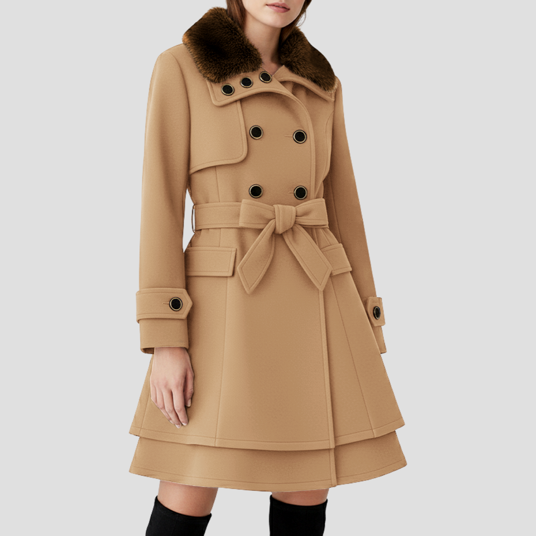 Women’s Double Breasted Coat with Faux Fur Collar