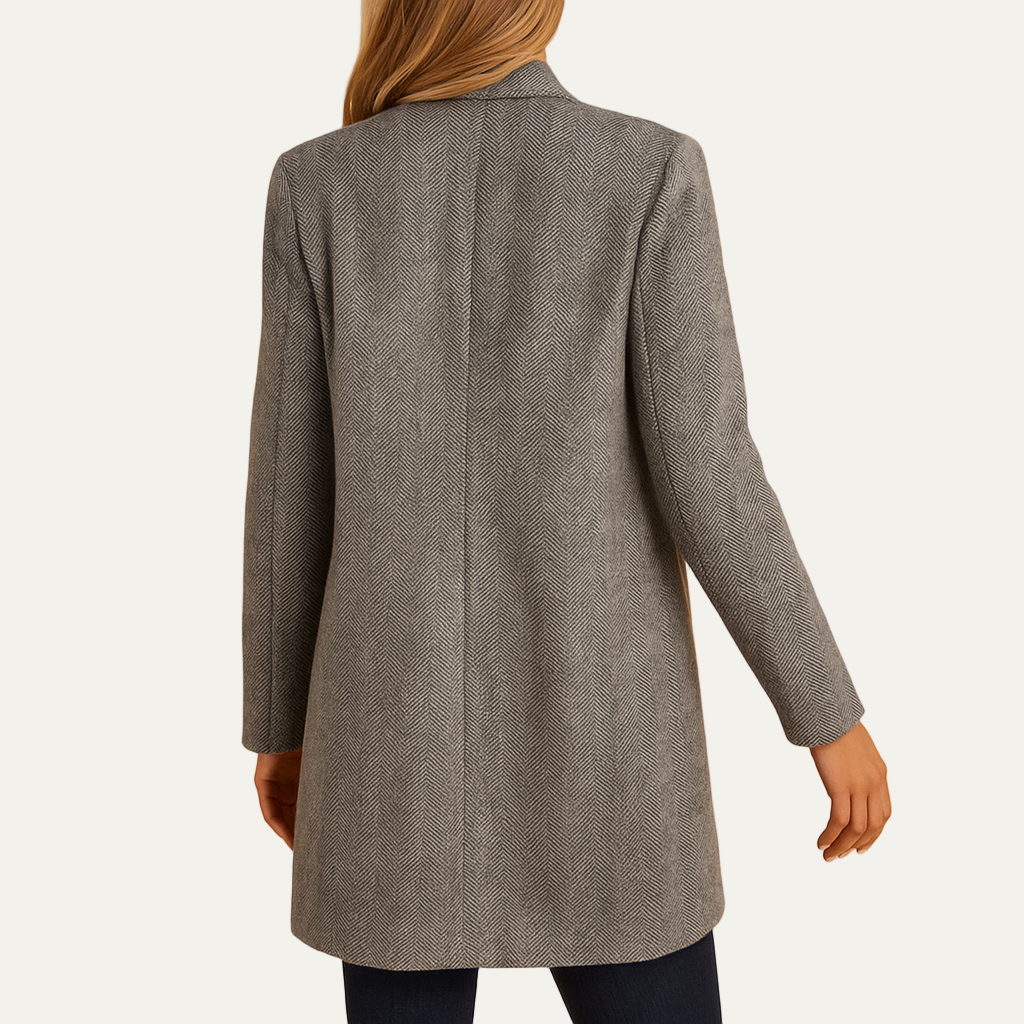 Women’s Tailored Collarless Herringbone Coat