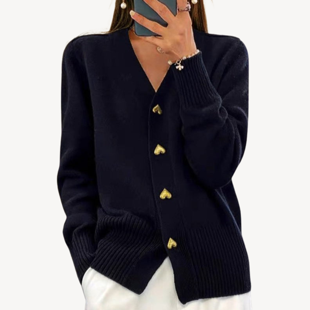 Women’s Heart Button V-Neck Cardigan