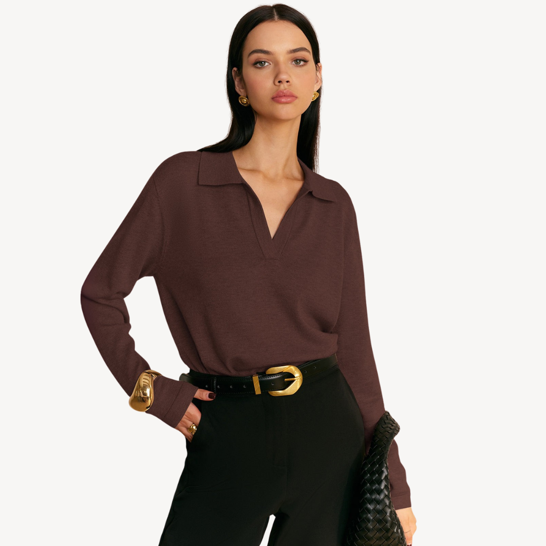 Women’s V-Neck Knit Polo Sweater