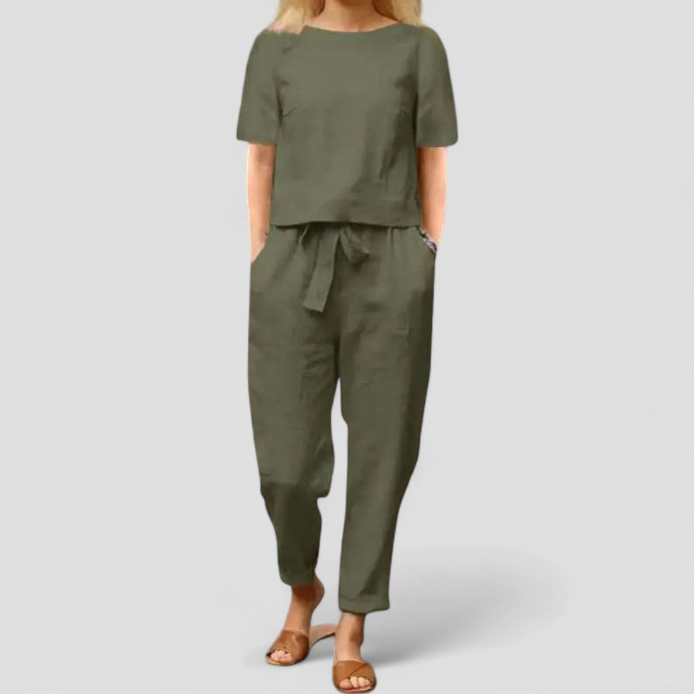 Linen Two Piece Relaxed Fit Jumpsuit Set