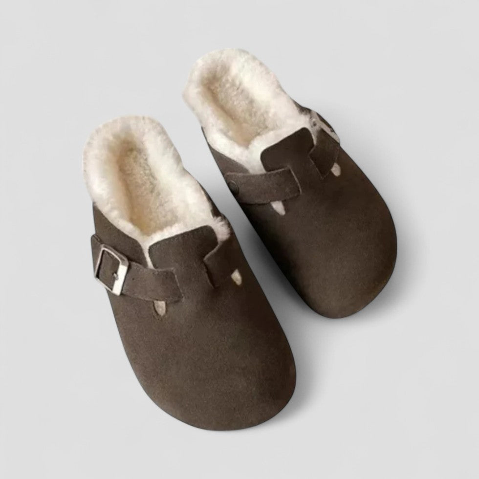 Orthopedic Suede Clogs with Buckle Strap Lining