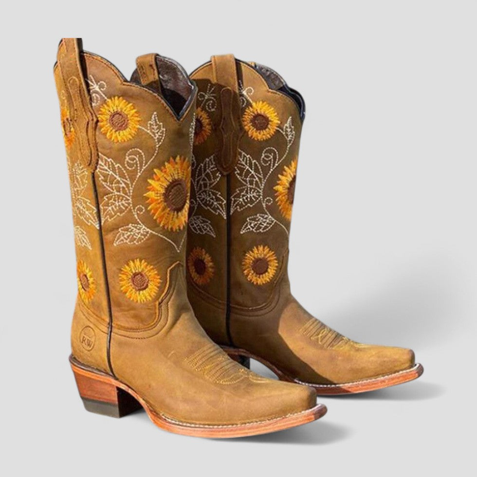 Orthopedic Western Cowboy Boots with Floral Embroidery for Women