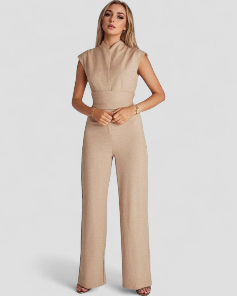 Sleeveless Wide Leg Jumpsuit with Waist Belt Detailing