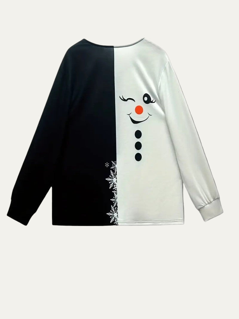 Women’s Snowman Split Design Half-Zip Holiday Tunic