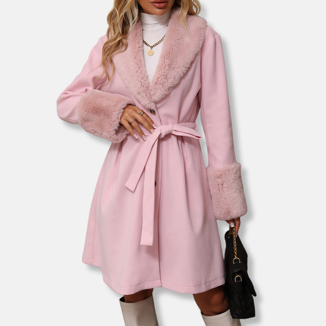 Women’s Elegant Fur-Trim Trench Coat