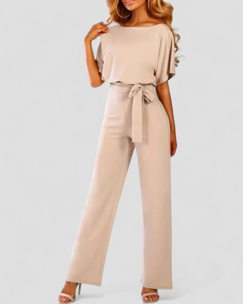 Women's Wide Leg Jumpsuit with Tie Waist Detail