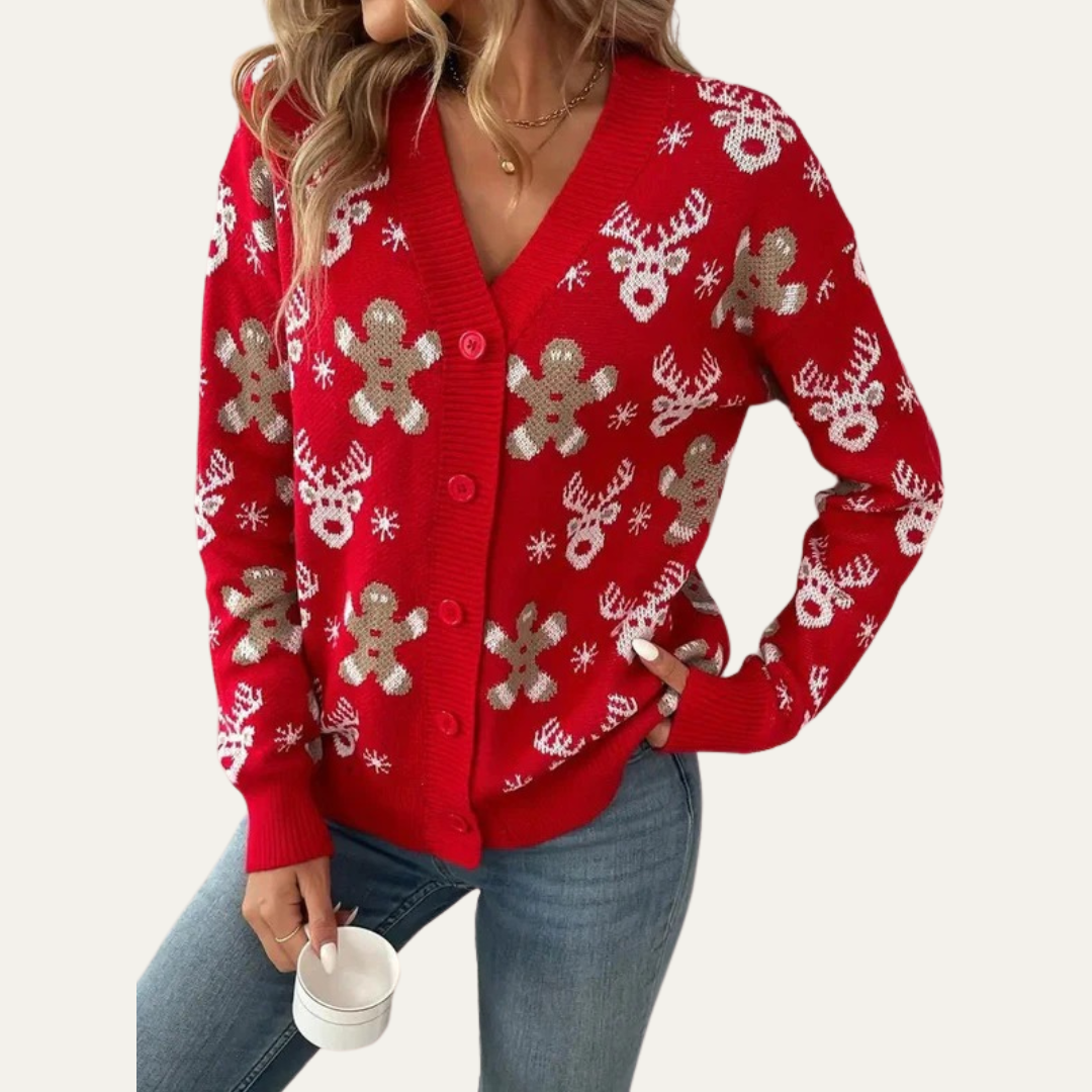 Women’s Festive Gingerbread Knit Button Cardigan