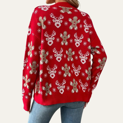 Women’s Festive Gingerbread Knit Button Cardigan