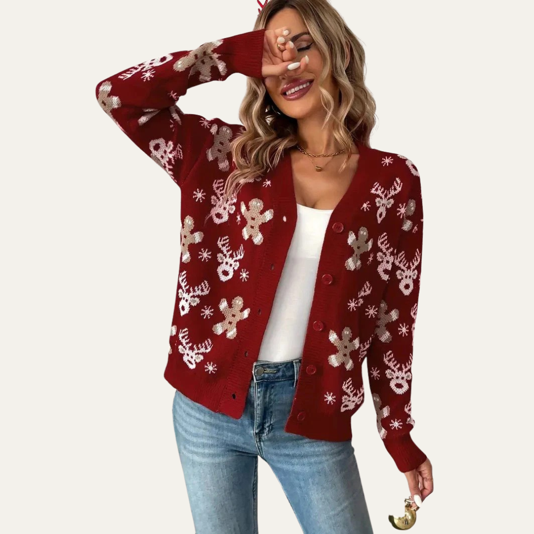 Women’s Festive Gingerbread Knit Button Cardigan
