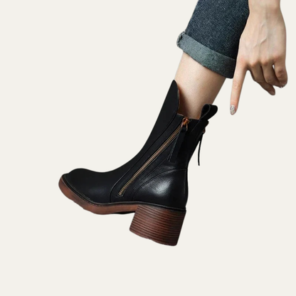 Women’s Smooth Leather Chunky Heel Boots