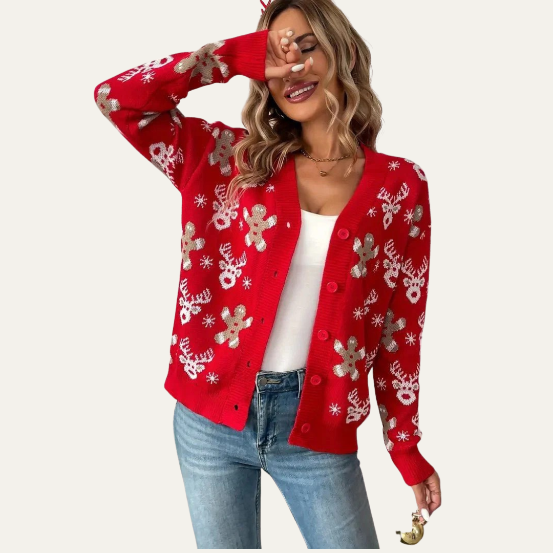 Women’s Festive Gingerbread Knit Button Cardigan