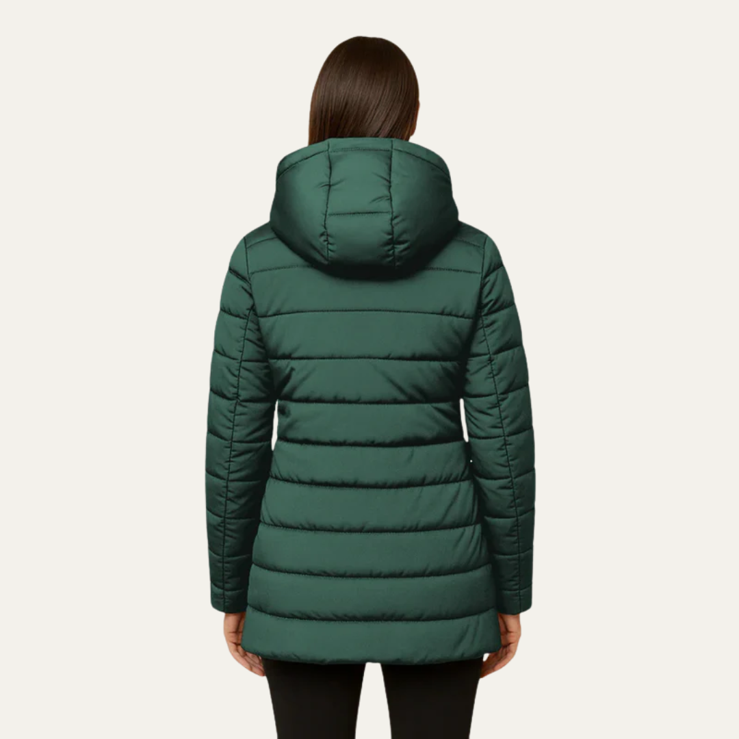 Women’s Mid Length Quilted Puffer Coat with Faux Fur Hood