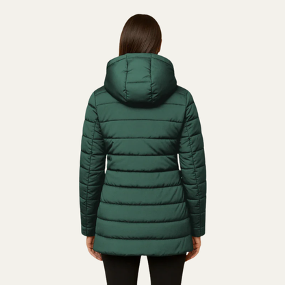 Women’s Mid Length Quilted Puffer Coat with Faux Fur Hood