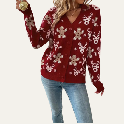 Women’s Festive Gingerbread Knit Button Cardigan