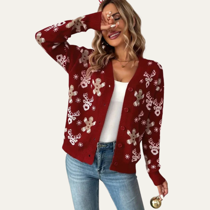 Women’s Festive Gingerbread Knit Button Cardigan