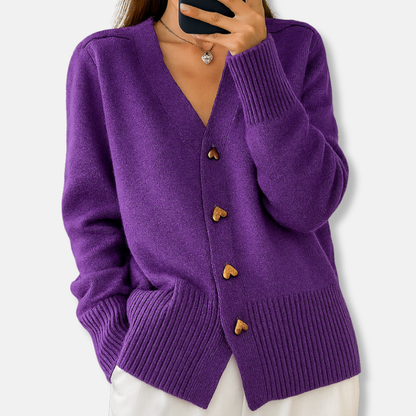 Women’s Warm Heart-Button V-Neck Cardigan