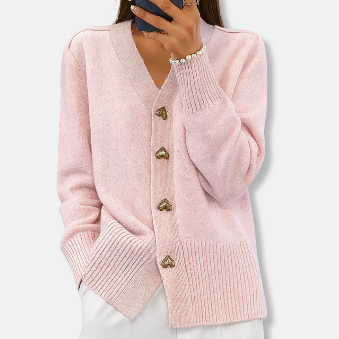 Women’s Warm Heart-Button V-Neck Cardigan