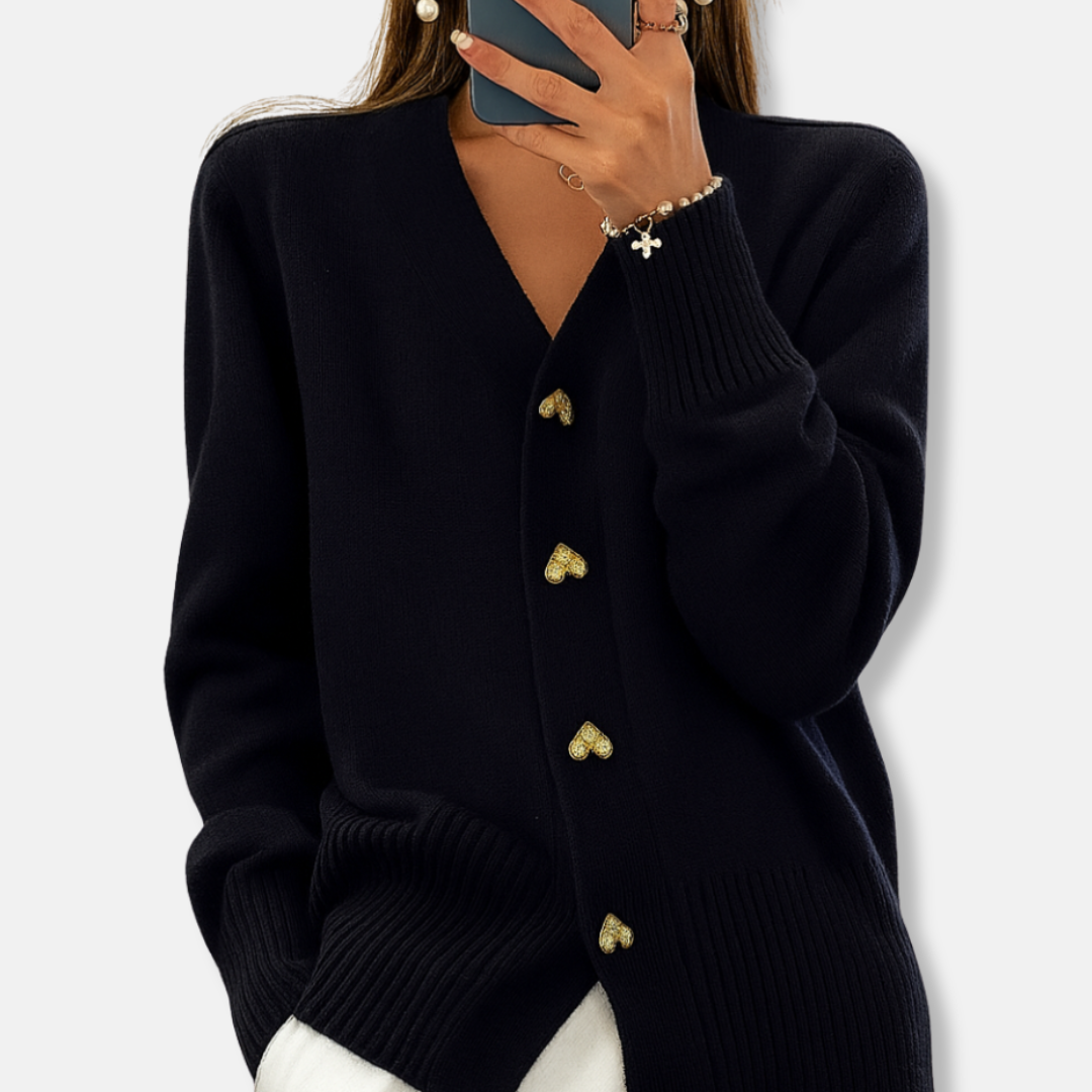 Women’s Warm Heart-Button V-Neck Cardigan