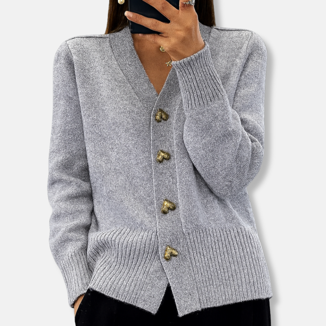 Women’s Warm Heart-Button V-Neck Cardigan