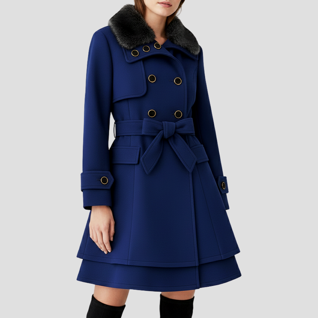 Women’s Double Breasted Coat with Faux Fur Collar