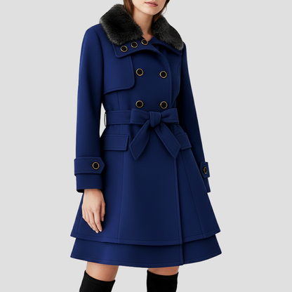 Women’s Double Breasted Coat with Faux Fur Collar