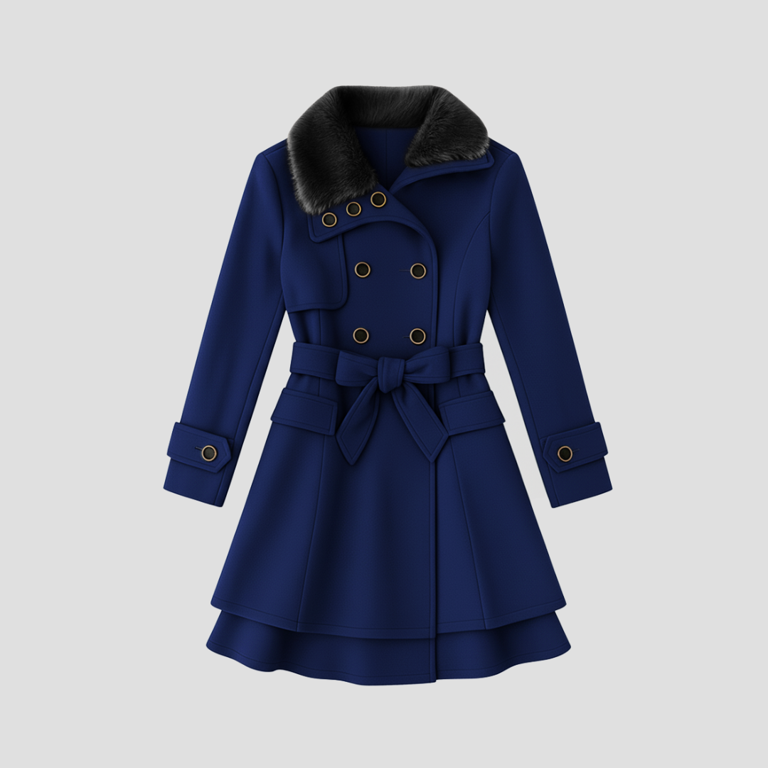 Women’s Double Breasted Coat with Faux Fur Collar