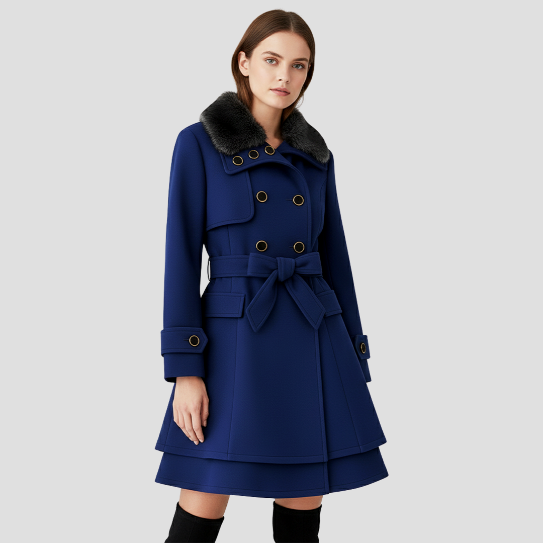 Women’s Double Breasted Coat with Faux Fur Collar