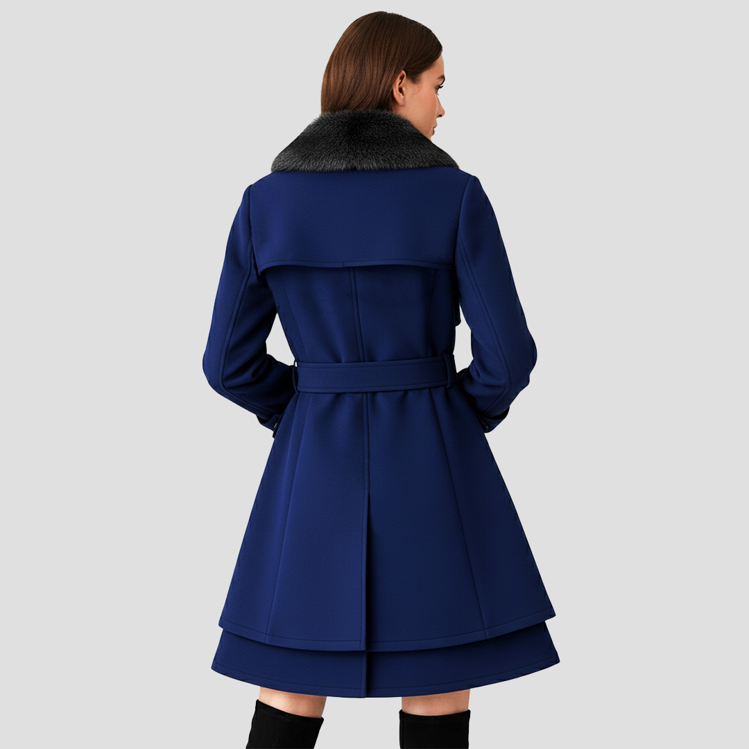 Women’s Double Breasted Coat with Faux Fur Collar