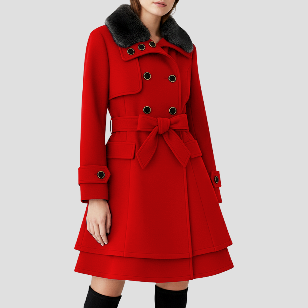 Women’s Double Breasted Coat with Faux Fur Collar