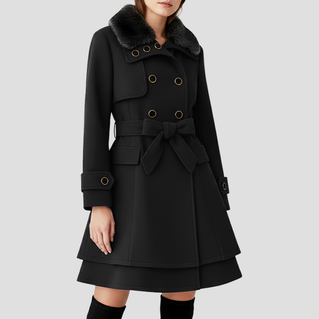 Women’s Double Breasted Coat with Faux Fur Collar