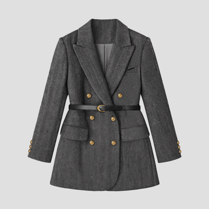 Women’s Double Breasted Herringbone Blazer with Belt