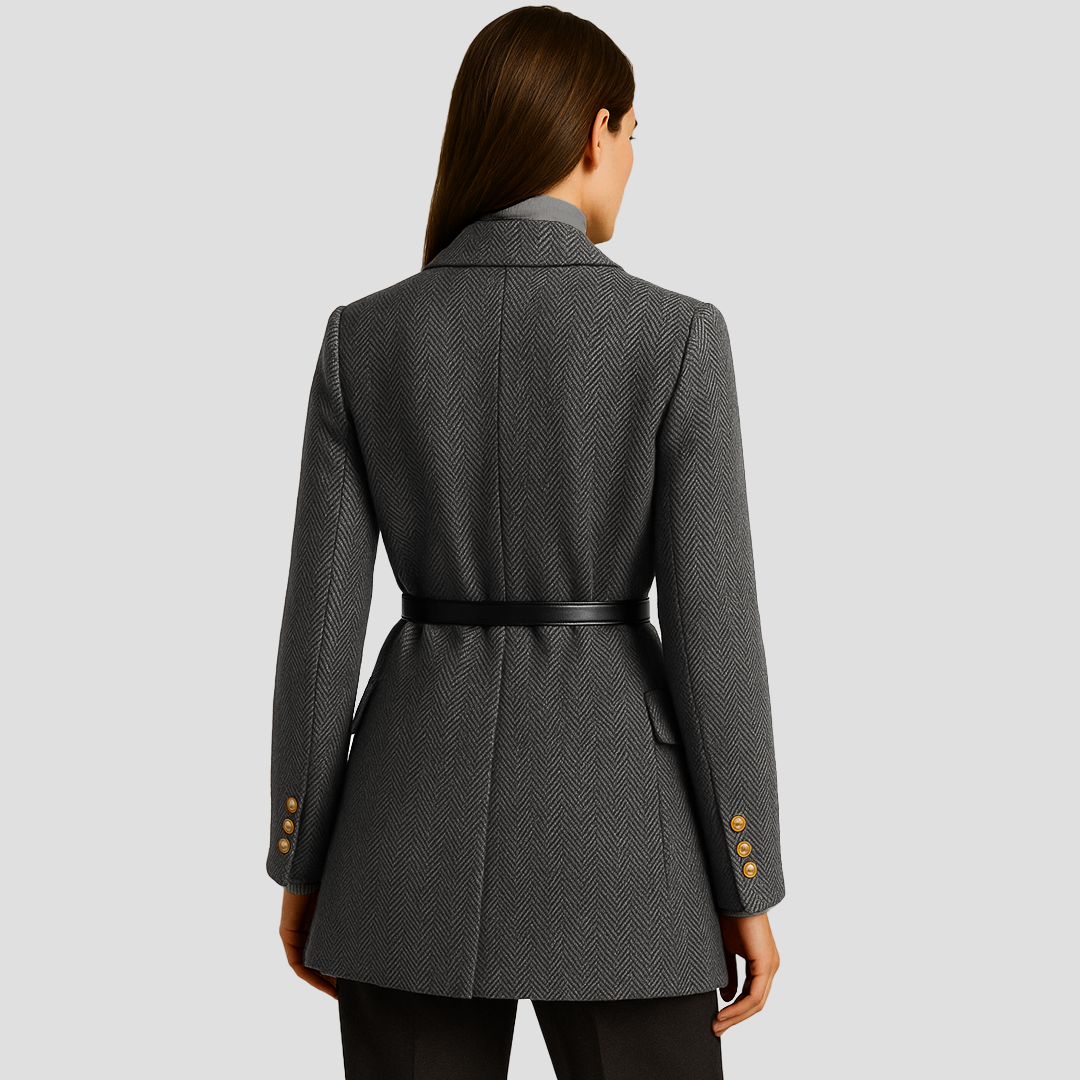 Women’s Double Breasted Herringbone Blazer with Belt