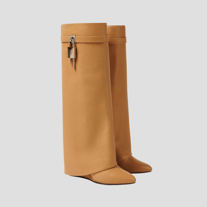 Women’s Fold-Over Leather Knee-High Boots