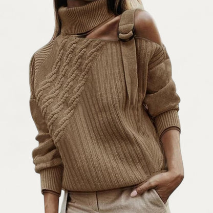 Women’s Asymmetric Cutout Cable Knit Turtleneck
