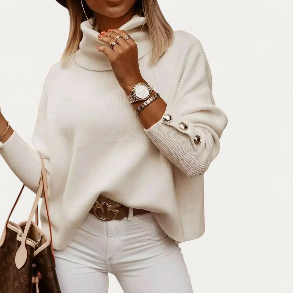 Women’s Relaxed Button-Cuff Turtleneck Sweater