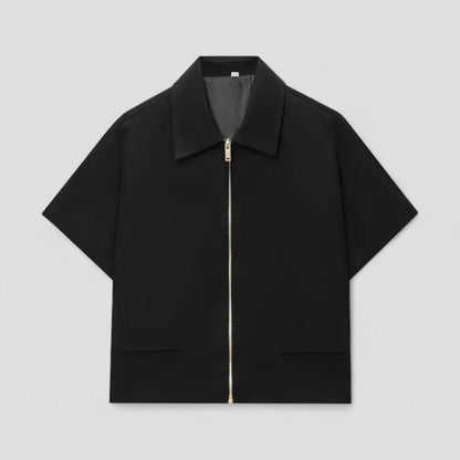 Cropped Zip Up Short Sleeve Jacket Women Casual Outerwear