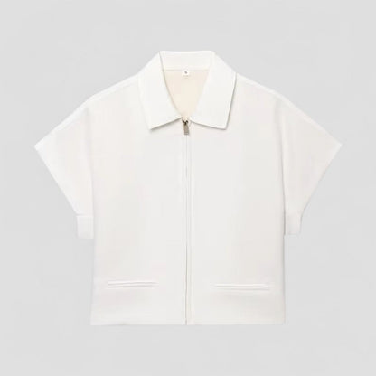 Cropped Zip Up Short Sleeve Jacket Women Casual Outerwear