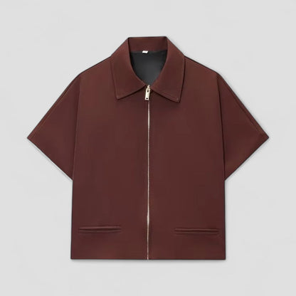 Cropped Zip Up Short Sleeve Jacket Women Casual Outerwear