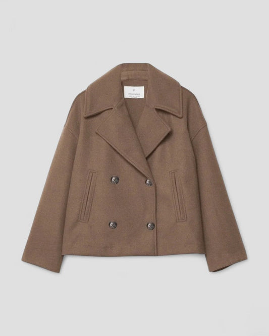 Double Breasted Cropped Wool Blend Peacoat for Women