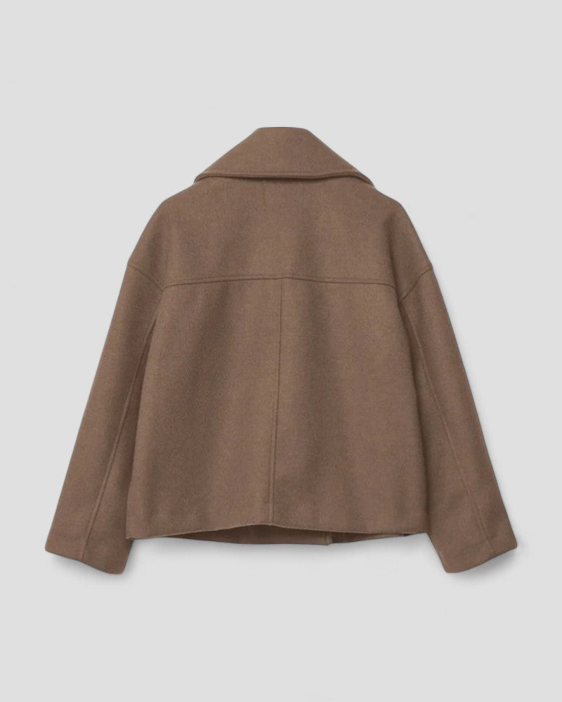 Double Breasted Cropped Wool Blend Peacoat for Women