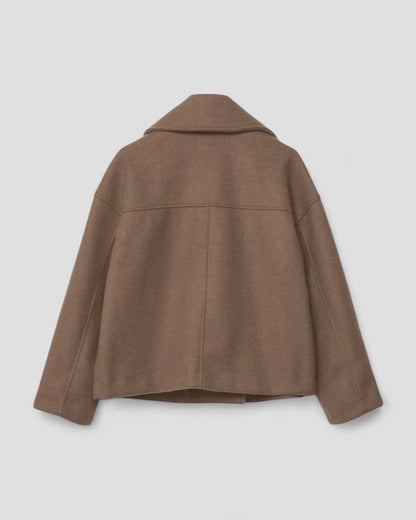 Double Breasted Cropped Wool Blend Peacoat for Women