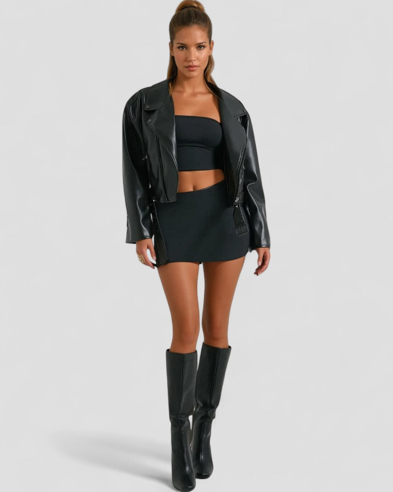 Women’s Black Cropped Leather Jacket