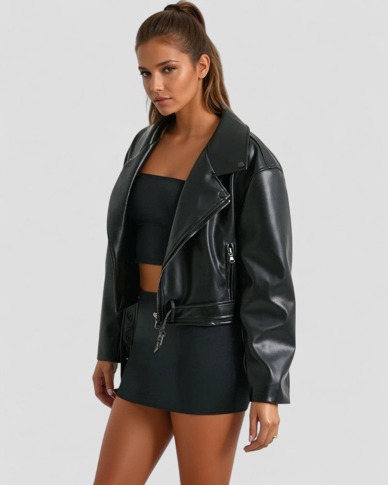 Women’s Black Cropped Leather Jacket