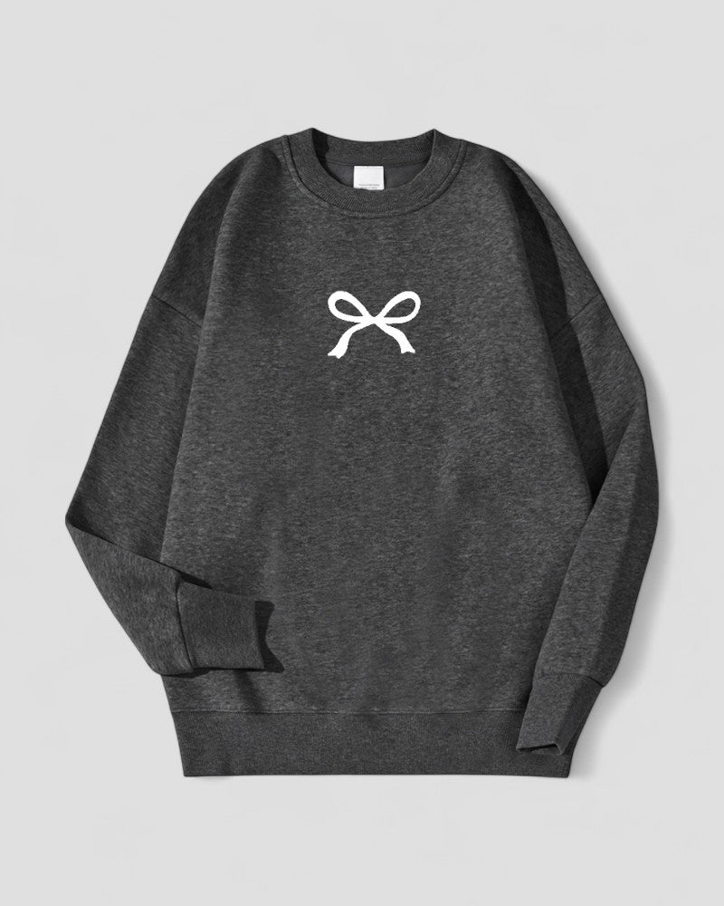 Fleece Lined Cotton Blend Oversized Bow Print Sweatshirt for Women