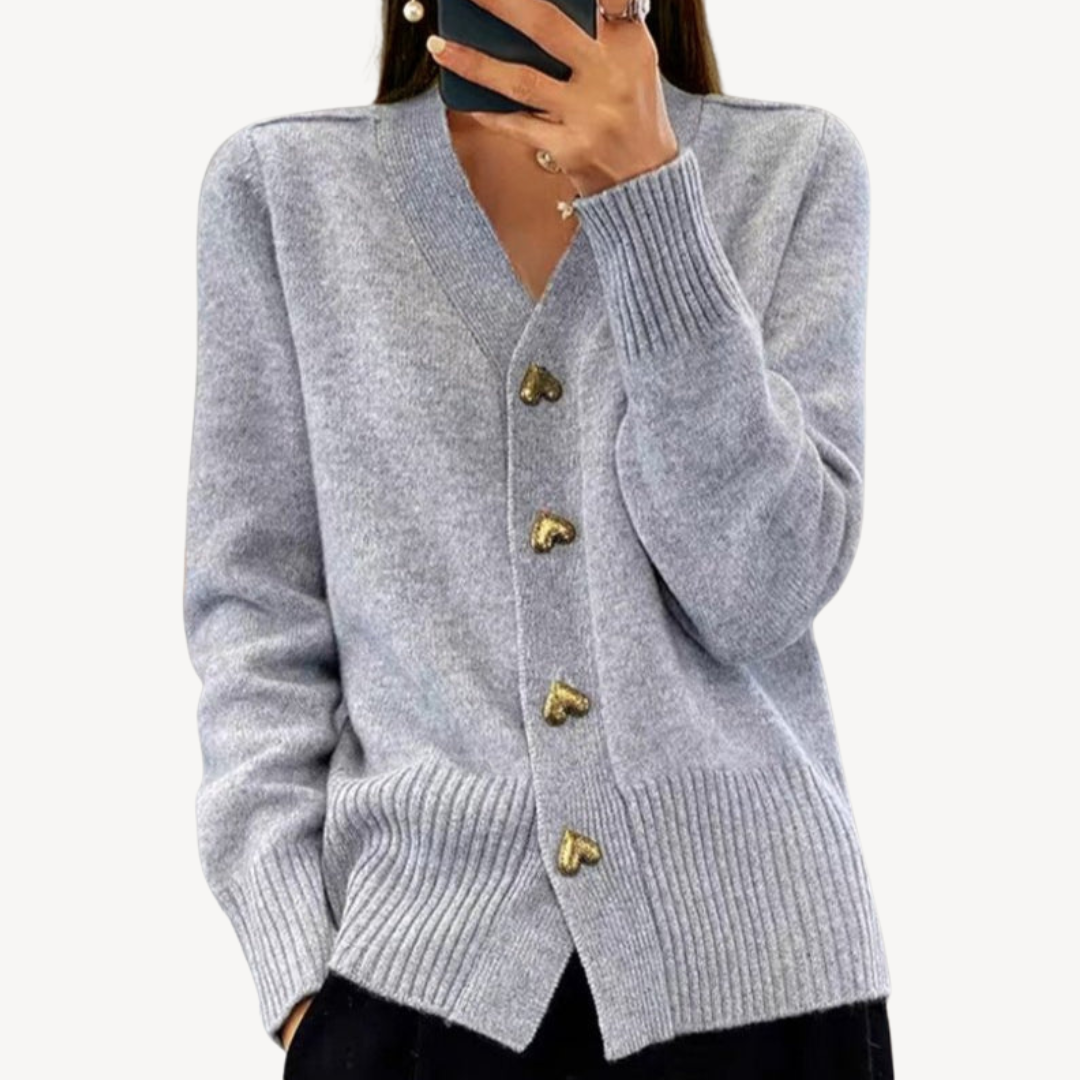 Women’s Heart Button V-Neck Cardigan
