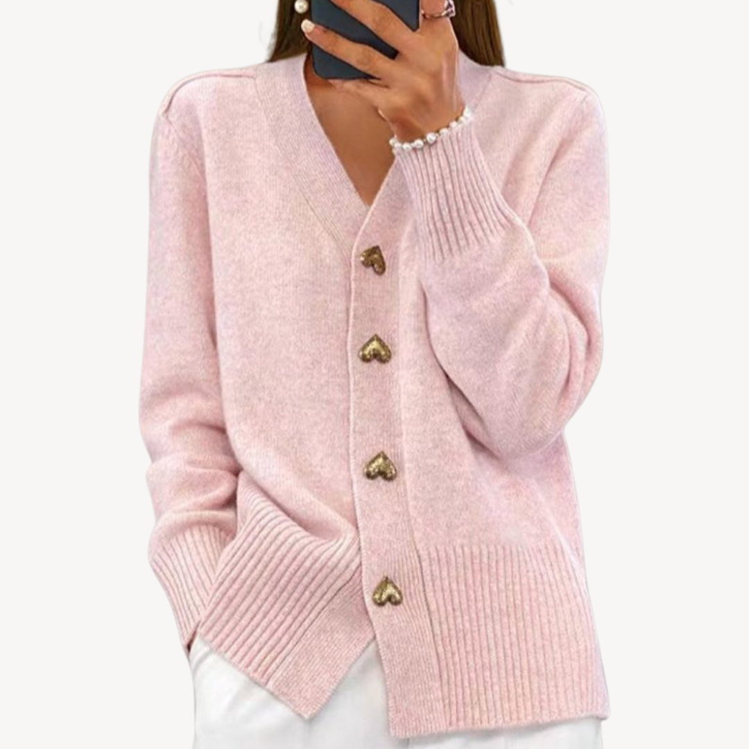Women’s Heart Button V-Neck Cardigan