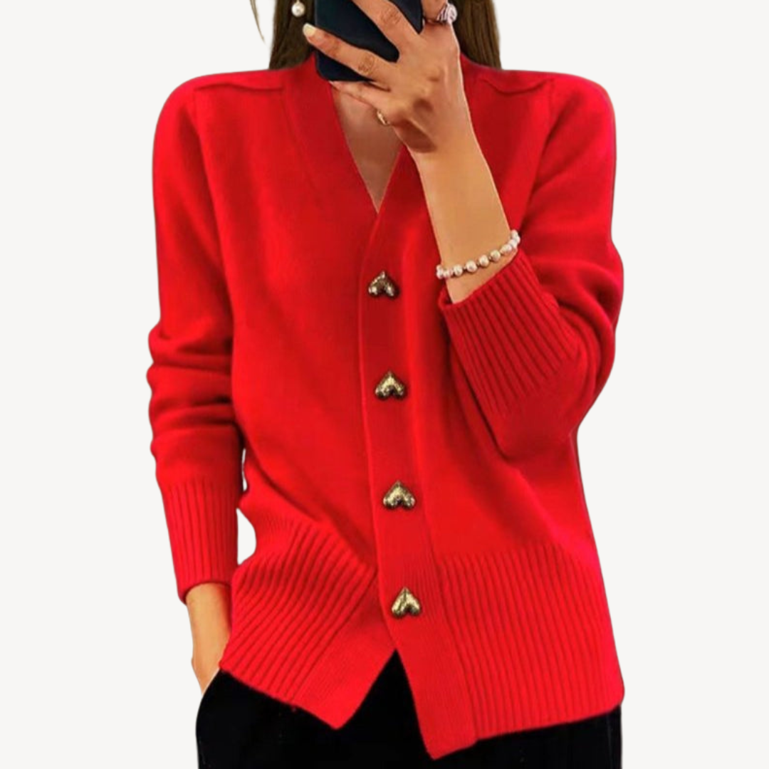 Women’s Heart Button V-Neck Cardigan