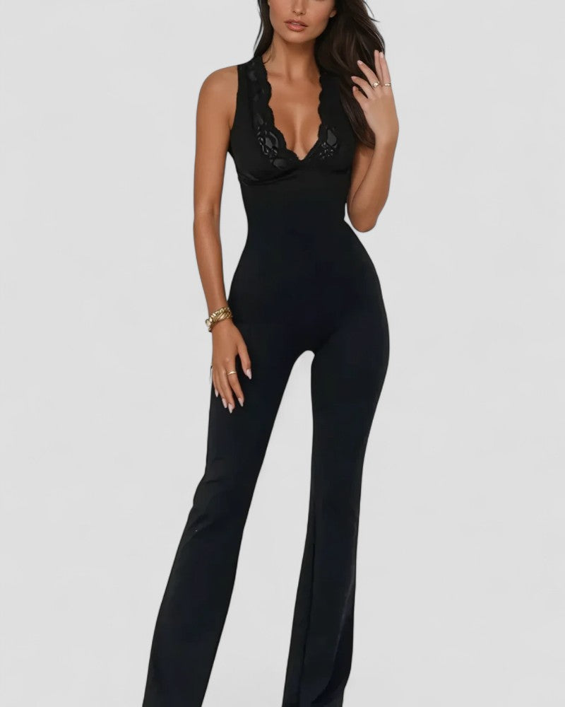 Lace Detail Sleeveless Bodycon Jumpsuit for Night Out