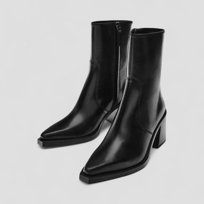 Leather Ankle Boots for Women Block Heel Comfort